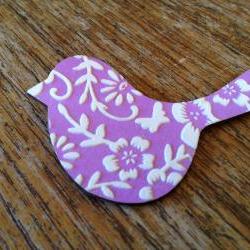 Quirky Bird Brooch in Lilac